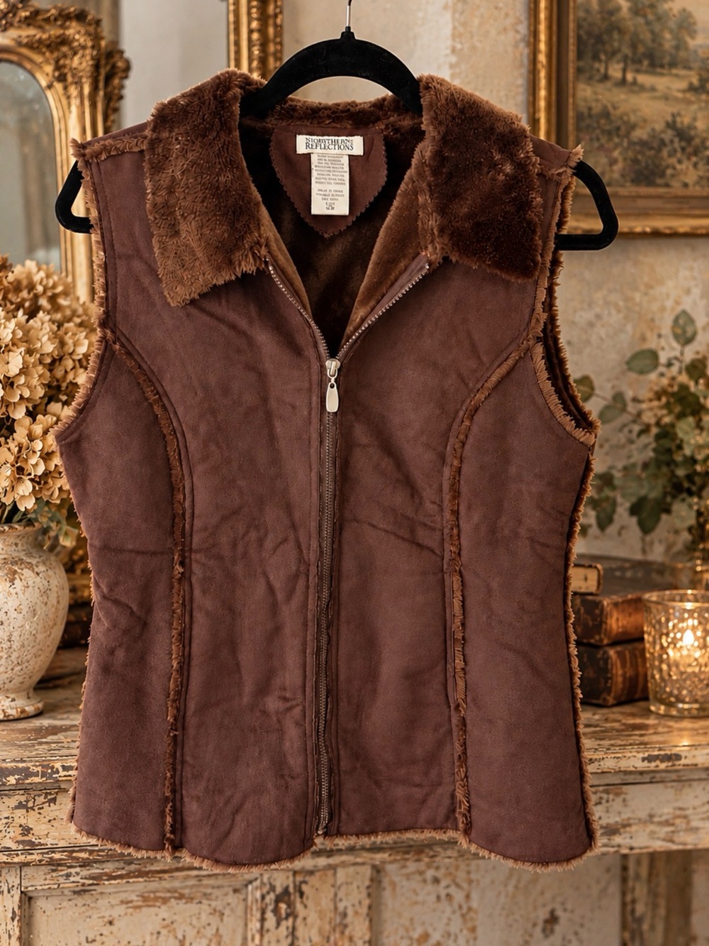 Northern Reflections Brown Faux-Shearling Zip Vest